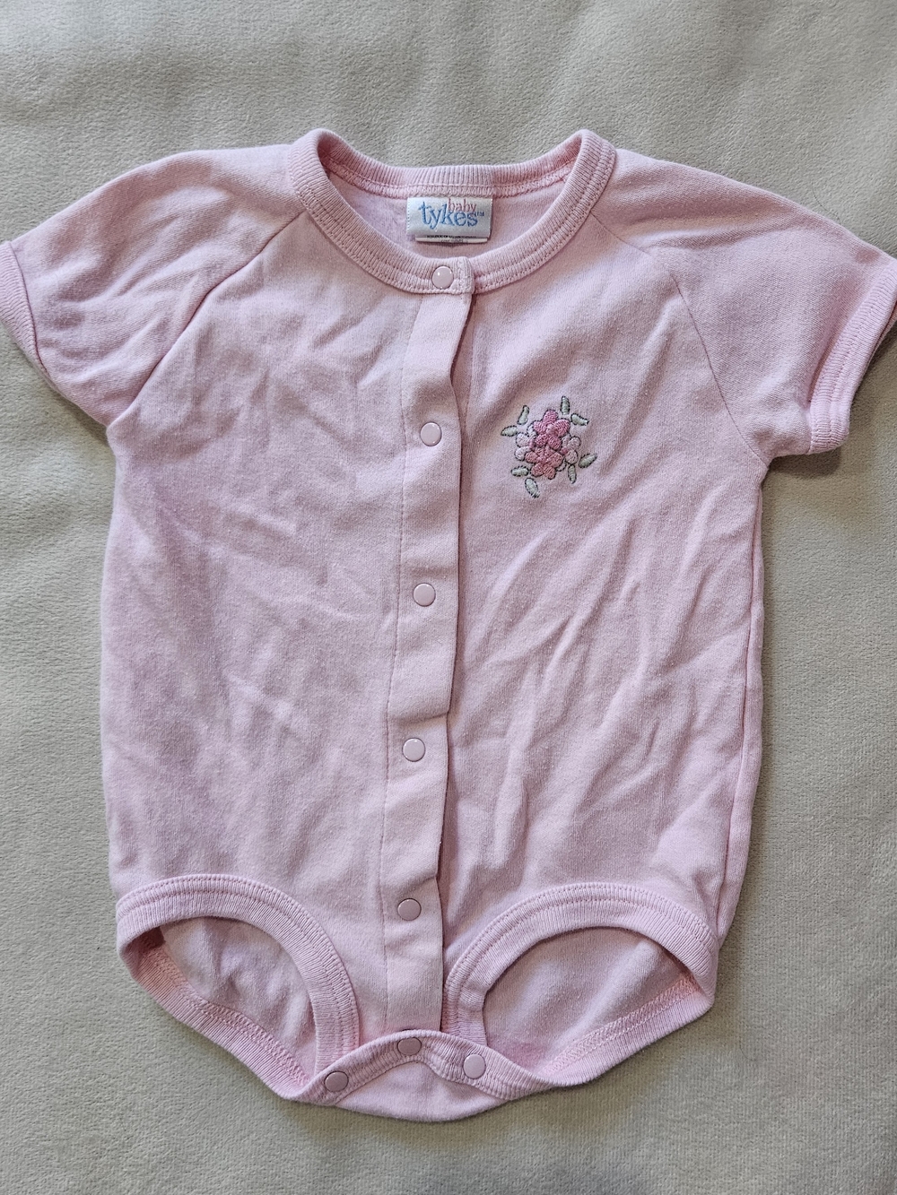 Tykes Baby Pink Bodysuit With Floral Embroidery - 6-9 Months